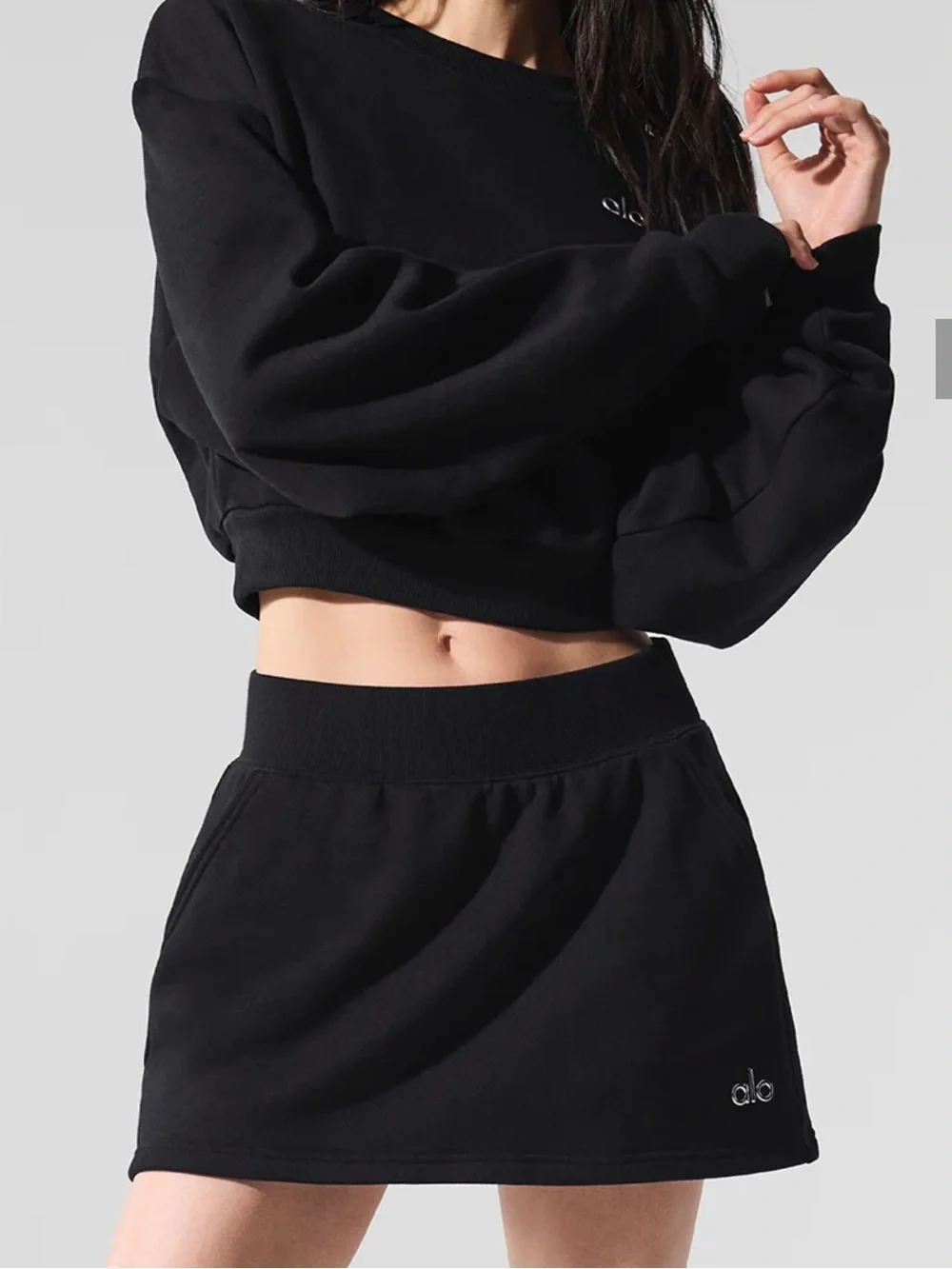 ALO Yoga Accolade Skirt Skort Black Pockets French Terry Size S NWOT